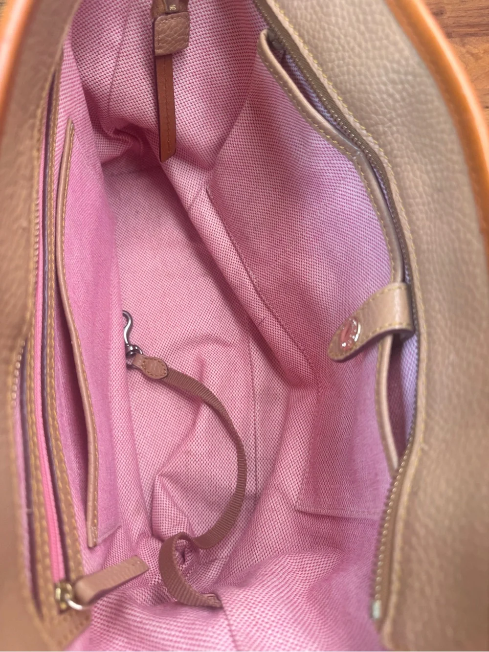 Dooney & Bourke Leather Pebble Tote Pink Lining Extended Shoulder Strap